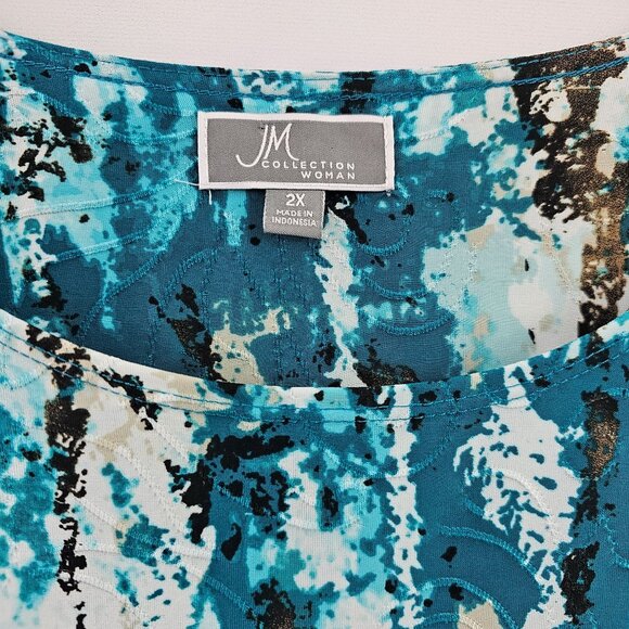 JM Collection Woman 2X Top Turquoise Abstract Print 3/4 Sleeve Stretch Fall Work - Picture 3 of 8